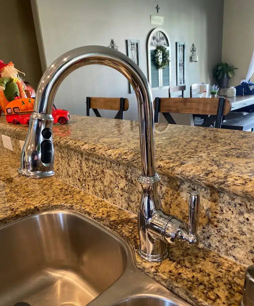 Kitchen sink polished nickel finish fixture granite counter
